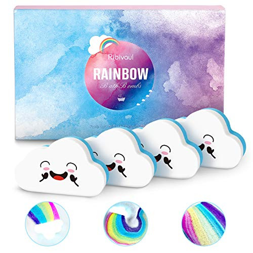 Rainbow Bath Bombs Gift Set 4 Pcs  Ribivaul Handmade Bath Bombs with Natural Ingredients and Dreamy Rainbow Bath Bomb with Rich Bubble  Great Gift Valentine s Day  Birthday