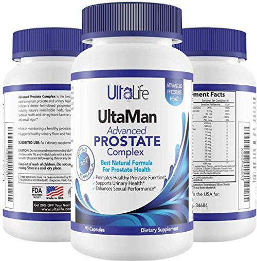 UltaLife Advanced Saw Palmetto Prostate Supplement For Men w  Beta Sitosterol  plus 1 Rated Best Health Formula to Reduce Urge For Frequent Urination  DHT Blocker  Improve Sleep  Performance- 90 Capsules