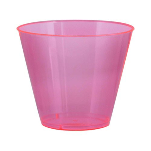 Party Essentials Hard Plastic 9-Ounce Party Cups and Old Fashioned Tumblers, Neon Pink, 25-Count