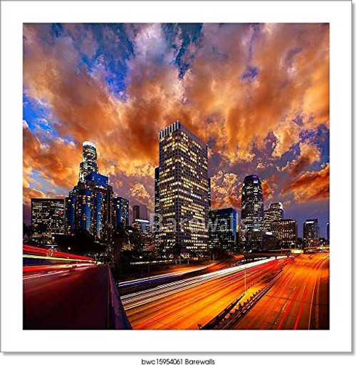 Downtown La Night Los Angeles Sunset Skyline California Paper Print Wall Art 8in. x 8in. Downtown La Night Los Angeles Sunset Skyline California Paper Print Wall Art 8in. x 8in.