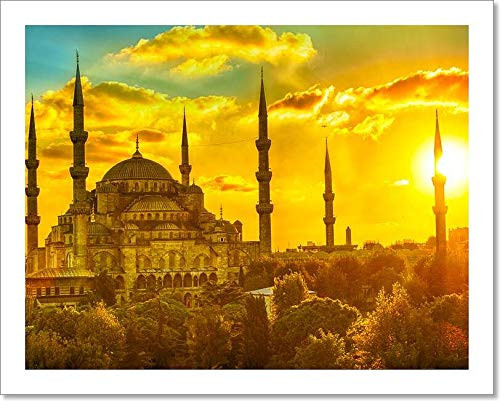 Blue Mosque At Sunset Paper Print Wall Art  8in. x 10in.