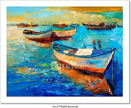 Boats On Sunset Paper Print Wall Art  8in. x 10in.