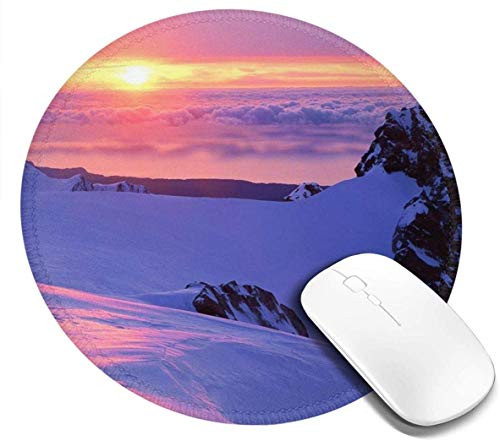 Small Round Mouse Pad 7.9x7.9inch Sunset Skiing Non-Slip Rubber Desktop Working Mouse Mat Gaming Computer Pc Mousepad for Home Office 1 PC