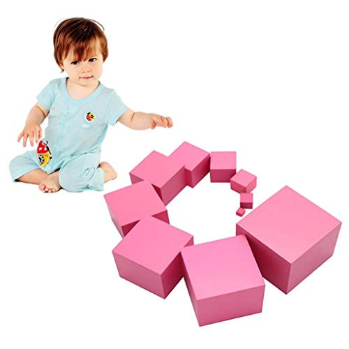 Kekailu Cube Tower Toy Montessori Pink Tower Wooden Cube Block Kids Educational Toy Children Gift Pink