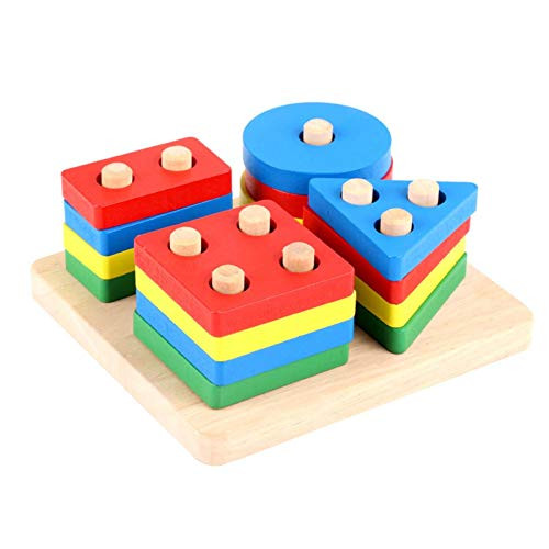 dasg 2021 New Wooden Early Preschool Educational Toys for Baby Kids  Geometrically Stacked Classified Building  Children Block Board Puzzle Color Shape Recognition Stack Sort Toy