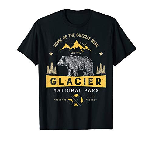 Glacier National Park T Shirt Vintage Montana Bear Men Women