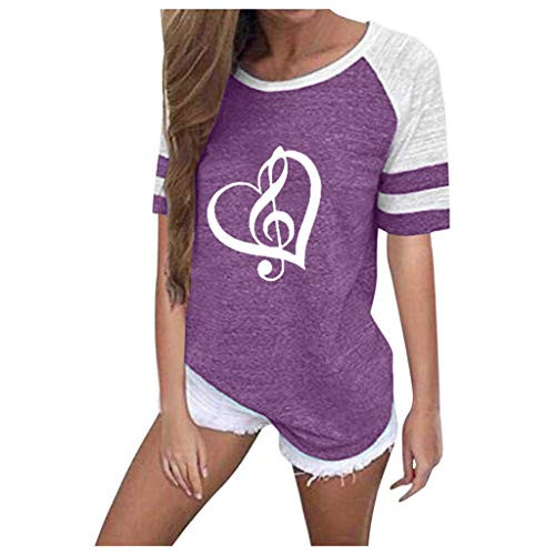 Color Block Short Sleeve Shirts for Women Loose Fit Casual Summer Crewneck T-Shirt Blouses Tops Cute Graphic Tees Purple