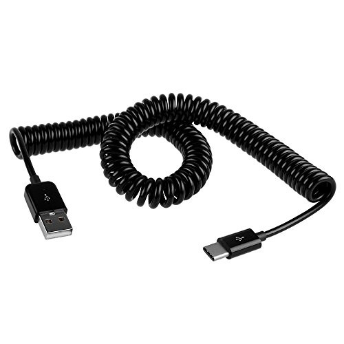 Cablecc Black 10ft Spring Spiral USB-C USB 3.1 Type C to cablecc USB Data Cable For Phone