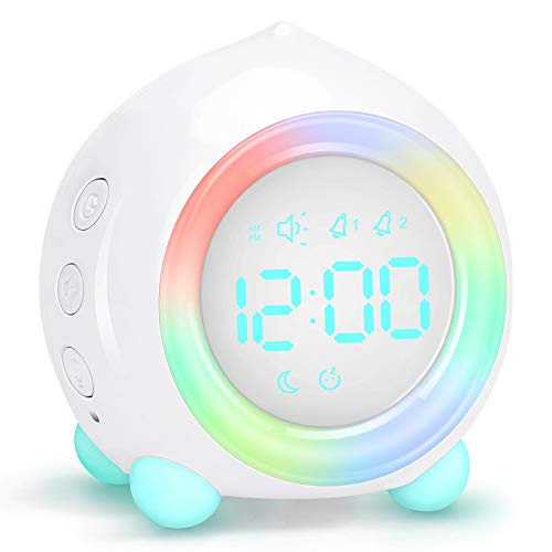 Allnice Digital Alarm Clock  LED Bedside Clock Dual Alarm Clock with Night Light  Alarm Clock for Kids  Small Alarm Clock for Home Bedroom Travel  USB Powered  Cute Peach Deisgn  White