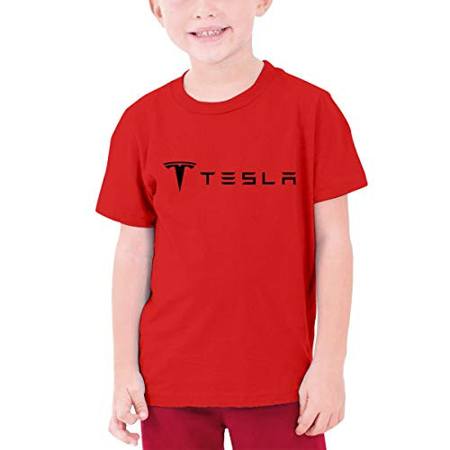 Tesla Logo Pattern Shirt Youth Teenager T Shirt Boys  and  Girls Short Sleeve T Shirt Cotton Tee Red