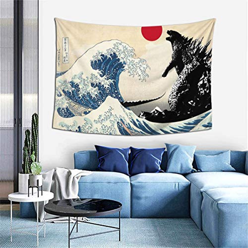 GIPHOJO Tapestry Godzilla on The Japanese Wave Tapestry Kanagawa Great Wave with Sun Wall Hanging Decoration for Apartment Home Art Wall Tapestry for Bedroom Living Room Dorm 60 x 40 Inches
