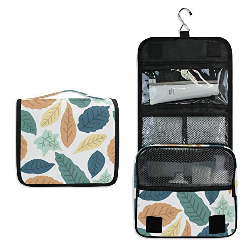 Hanging Travel Toiletry Bag - Tropical Leaves Cosmetic Makeup Bag Pouch Organizer for Women and Girls Waterproof