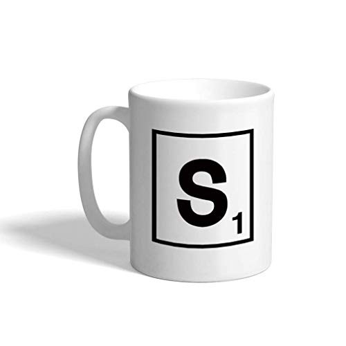 Mug Ceramic Coffee Mug 11 Ounces inchS inch Scrabble Initial Monogram Letter S White Tea Cup Design Only