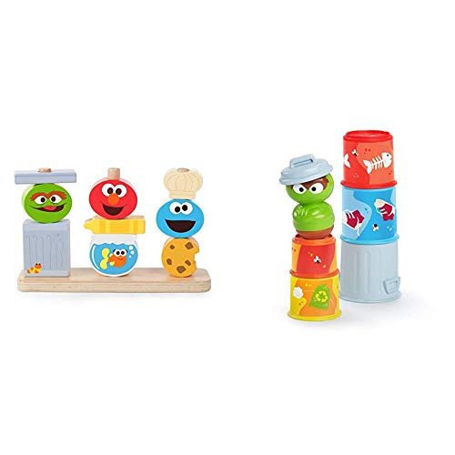 Sesame Street Mega Play Gift Set Mix  and  Match Wooden Stacking Toy  and  Oscar The Grouch Stackable Cups