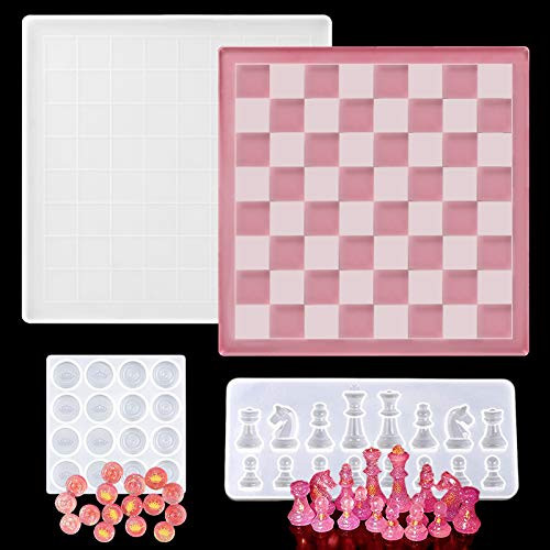 Chess Board Silicone Resin Molds Checkers Board Crystal Epoxy Resin Casting Mold for DIY Resin Crafts Making Classic Chess Checkers Board Game  Perfect for DIY Family Party Game