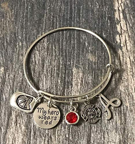 Personalized Firefighter Bracelet with Initial Charm  Red Line Bracelet  Firefighter Wife  Girlfriend  Mom Bracelet  Fireman Wife Jewelry