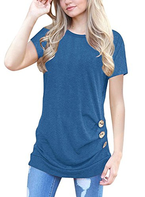 MOLERANI Women s Casual Short Sleeve Round Neck Loose Tunic T Shirt Blouse Tops Blue 2XL