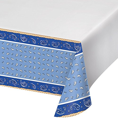 Creative Converting 317692 Border Print Plastic Tablecover, 54 x 102", Blue Bandana Cowboy