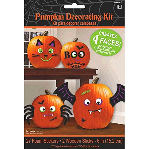 Amscan Cute Characters Halloween Trick or Treat Pumpkin Carving Decorating Party Activity Kit, Foam, Pack of 29.