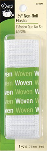 Dritz 9308W Non-Roll Woven Elastic, White, 1-1/4-Inch by 1-Yard