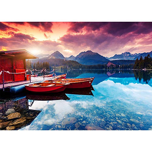 Qeho Jigsaw Puzzles for Adults 1000 Piece - Boat on The Lake at Dusk- Fun Puzzle Educational Family Game Toys Gift for Adults Teens