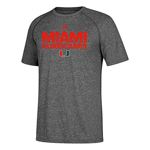 adidas Miami Hurricanes NCAA Men s Grey Sideline Hustle Ultimate Tee Climalite Performance T-Shirt  Small