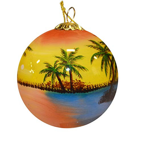 Hand Painted Glass Christmas Ornament - Sunset Palm Trees Cocoa Beach Florida Hand Painted Glass Christmas Ornament - Sunset Palm Trees Cocoa Beach Florida