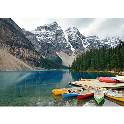 Qeho Jigsaw Puzzles for Adults 1000 Piece - Colorful Boats by Moraine Lake Jigsaw Puzzle - Fun Puzzle Educational Family Game Toys Gift for Adults Teens