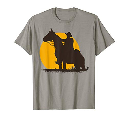 Lone Cowboy Rancher Ranger  and  Horse Western American Sunset T-Shirt