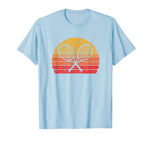 Crossed Tennis Racquets Retro 80s Sun Vintage Graphic T-Shirt