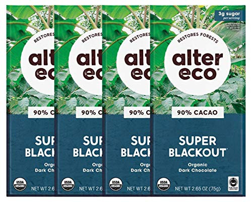Alter Eco   Dark Chocolate Bars   Pure Dark Cocoa  Fair Trade  Organic  Non-GMO  Gluten Free  4-Pack Super Blackout