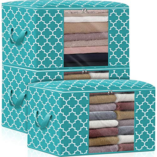 WISELIFE Storage Bags 100L 3-Pack Large Blanket Clothes Organization and Storage Containers for Bedding  Comforters  Foldable Organizer with Reinforced Handle  Clear Window  Sturdy Zippers Green
