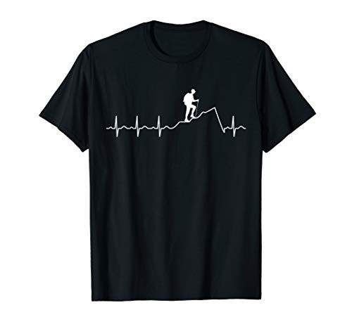 Heartbeat Heartline EKG Hiking In The Mountains Design T-Shirt