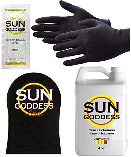 Sun Goddess - VERY DARK - 4 oz - Spray Tan Solution - BEST COMBO DEAL  Sunless Self Spray Tan liquid Solution Best Sunless Self Spray Tanning Mitt
