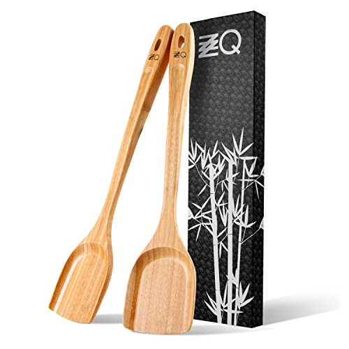 ZZQ Bamboo Wooden Spatula Set for Nonstick Cookware Heat Resistant 2-Piece Kitchen Spatula Utensil Set Cooking Wok Tools 15 inch Cooking Spatula Turner Long Handle ZZQ Bamboo Wooden Spatula Set for Nonstick Cookware Heat Resistant 2-Piece Kitchen Spatula Utensil Set Cooking Wok Tools 15 inch Cooking Spatula Turner Long Handle