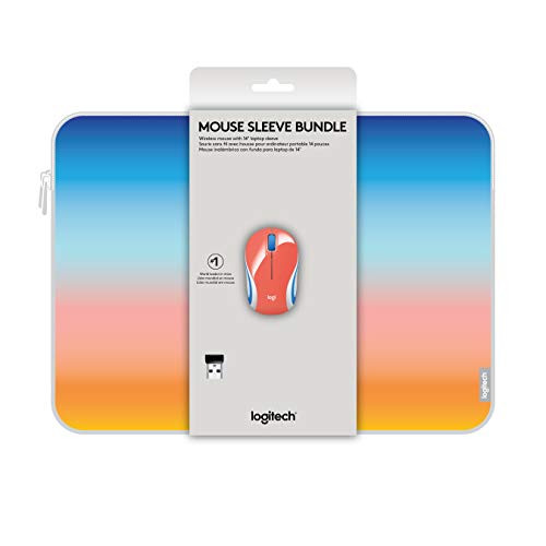 Logitech Wireless Mini Mouse M187  and  14 inch Sleeve Bundle - Blue Sunset