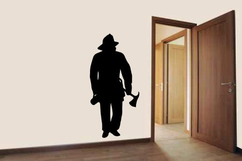 Fireman Firefighter Silhouette Vinyl Wall Words Decal Sticker Graphic