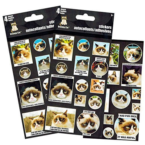 Grumpy Cat Stickers Party Favor Pack (Over 50 Stickers, 4 Sheets)