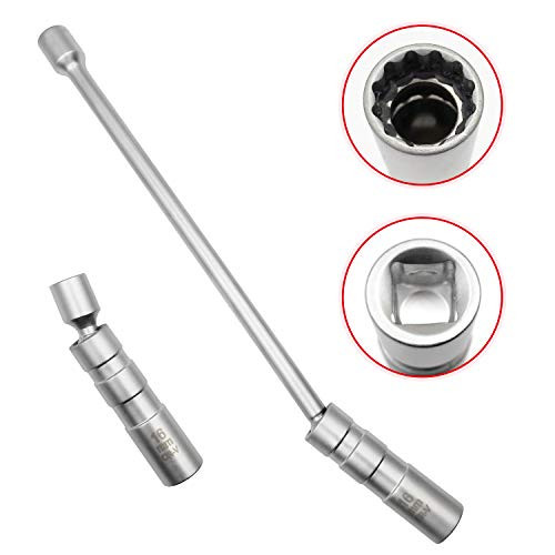 FUN-DRIVING 16mm 3 8-inch Drive Magnetic Spark Plug Socket Set  Universal Joint 3 8-Inch Drive 12 PointSocket Removal Tool  16mm Short plusLong