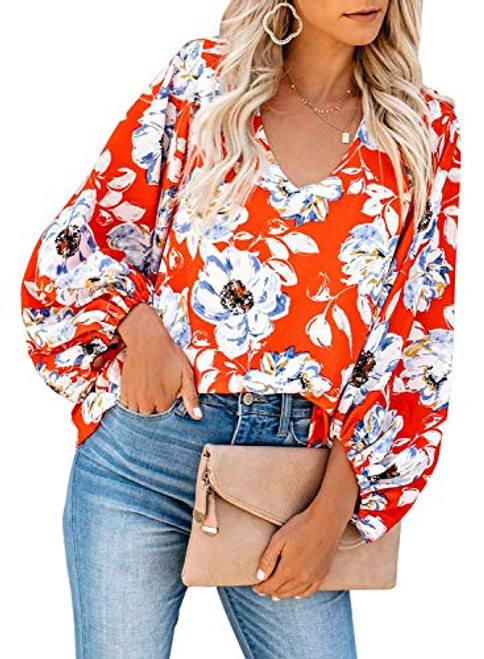 Tiksawon Womens Casual V Neck Long Sleeve Floral Blouses and Tops Boho Loose Autumn Shirts Orange L Tiksawon Womens Casual V Neck Long Sleeve Floral Blouses and Tops Boho Loose Autumn Shirts Orange L