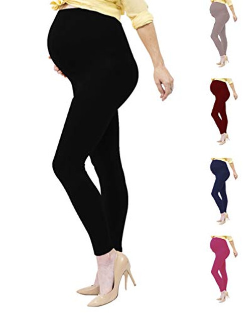 Maternity Leggings Over The Belly Soft Stretch Pregnancy Yoga Pants 14 Colors Plus - Petite  Plus Size  Black