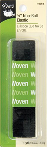 Dritz 9306B Non-Roll Woven Elastic, Black, 3/4-Inch by 1-Yard