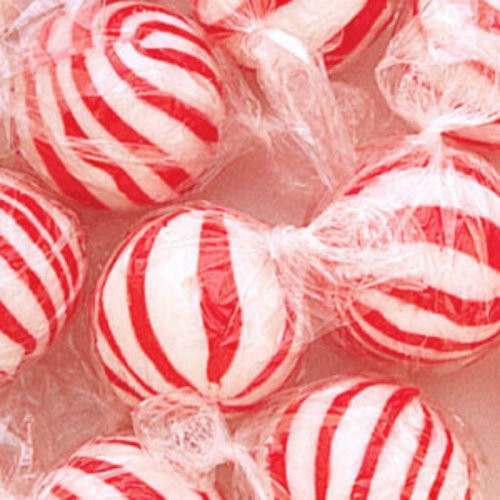 Jumbo Red  and  White Peppermint Hard Candy Balls 3LB Bag