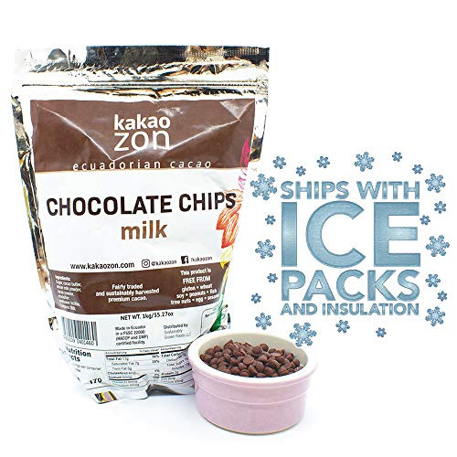 KakaoZon Milk Chocolate Coverture  Milk Chocolate Chips   Gluten-Free  Non-GMO   Free of all major allergens   Fairly Traded   2.2 lbs  1 kg