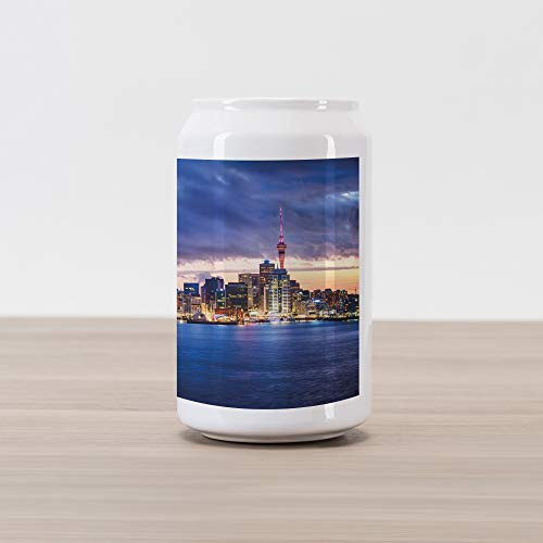 Ambesonne City Cola Can Shape Piggy Bank  Auckland The Biggest City in New Zealand Waterfront Travel Destination  Ceramic Cola Shaped Coin Box Money Bank for Cash Saving  Navy Blue Pale Yellow