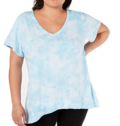 Calvin Klein Performance Womens Plus Tie-Dye V-Neck T-Shirt Blue 1X