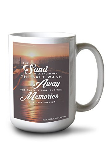 Lantern Press Carlsbad  California - Pier and Sunset - Beach Sentiment  Vertical   15oz White Ceramic Mug