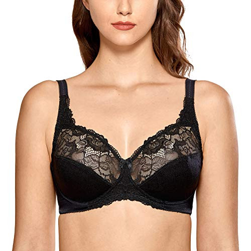 DELIMIRA Women s Lace Minimizer Bras Unlined Full Coverage Wireless Bra Black 38D