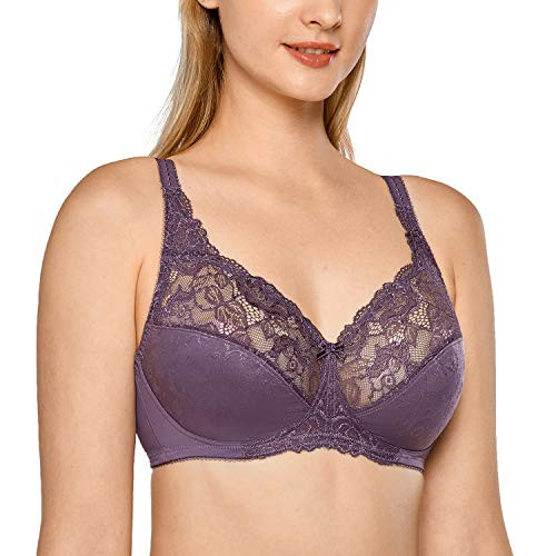 DELIMIRA Women s Lace Minimizer Bras Unlined Full Coverage Wireless Bra Black Violet 36B