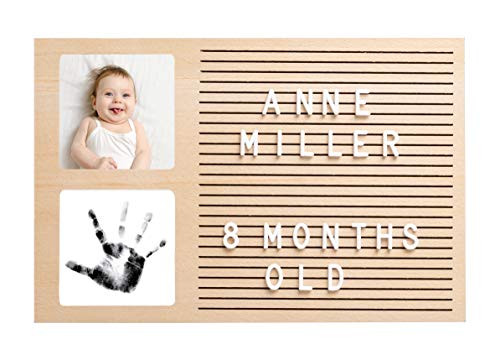 Pearhead Babyprints Letterboard Baby Handprint  and  Photo Frame  Wooden Customizable Letterboard for Baby  New Baby Keepsake